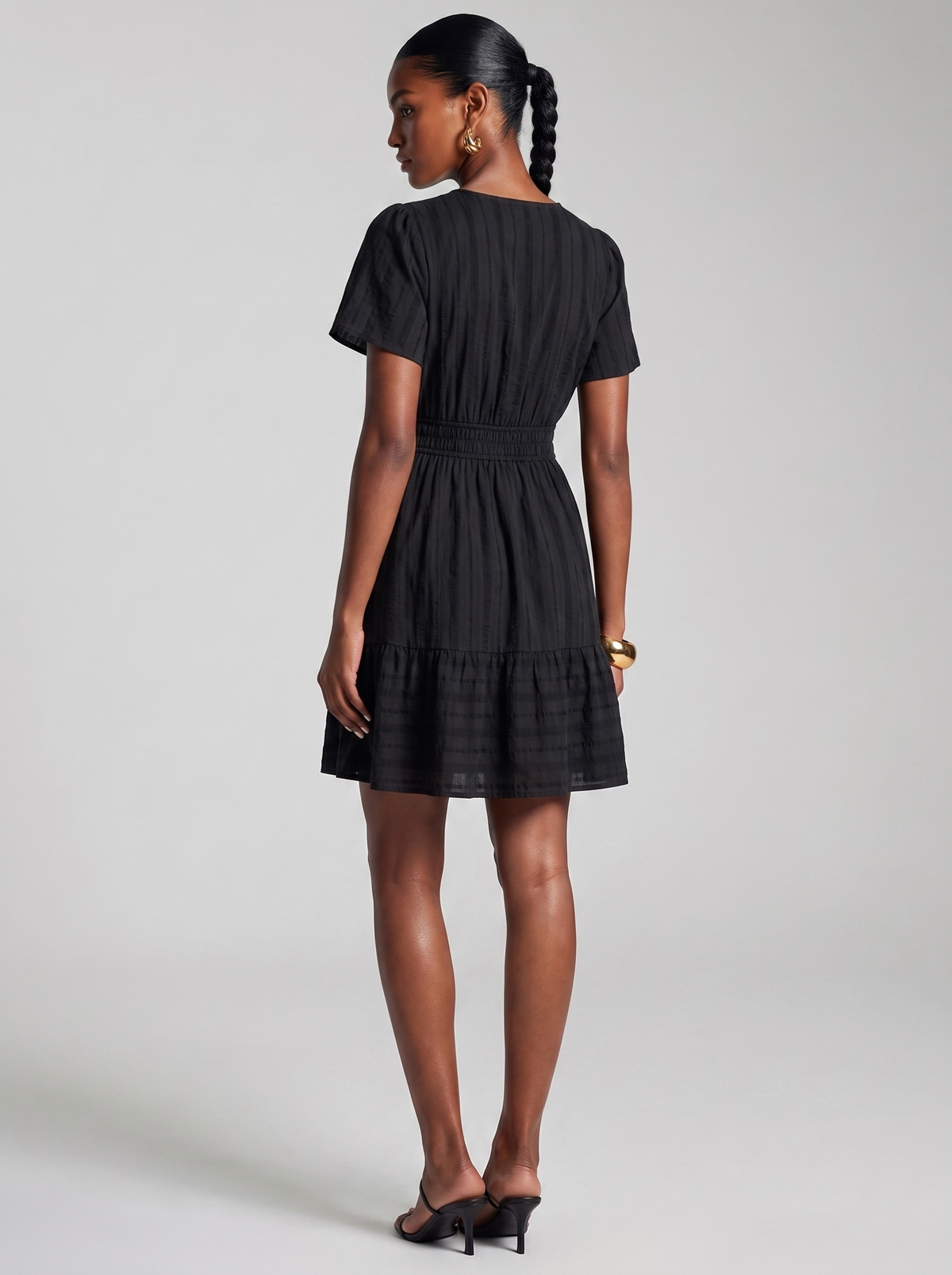 Amsterdam Short Sleeve Tiered Dress in Black