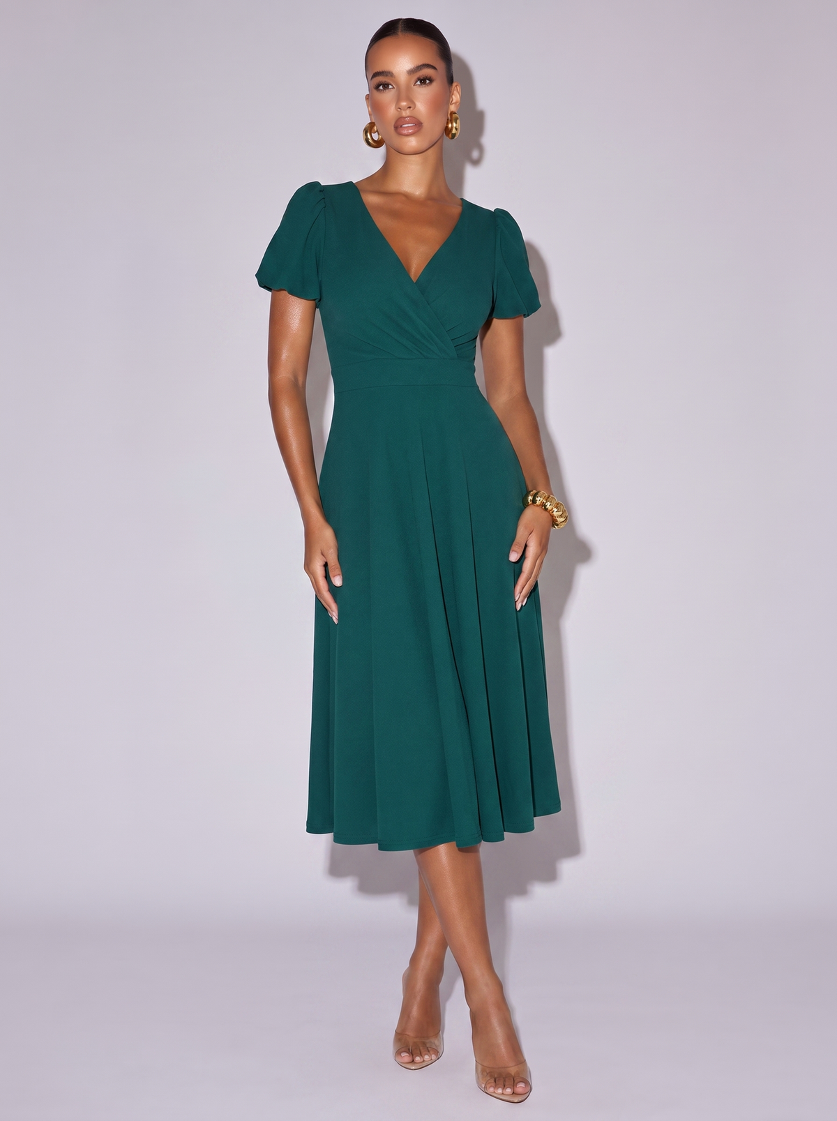 Amsterdam Surplice Short Sleeve Dress in Green