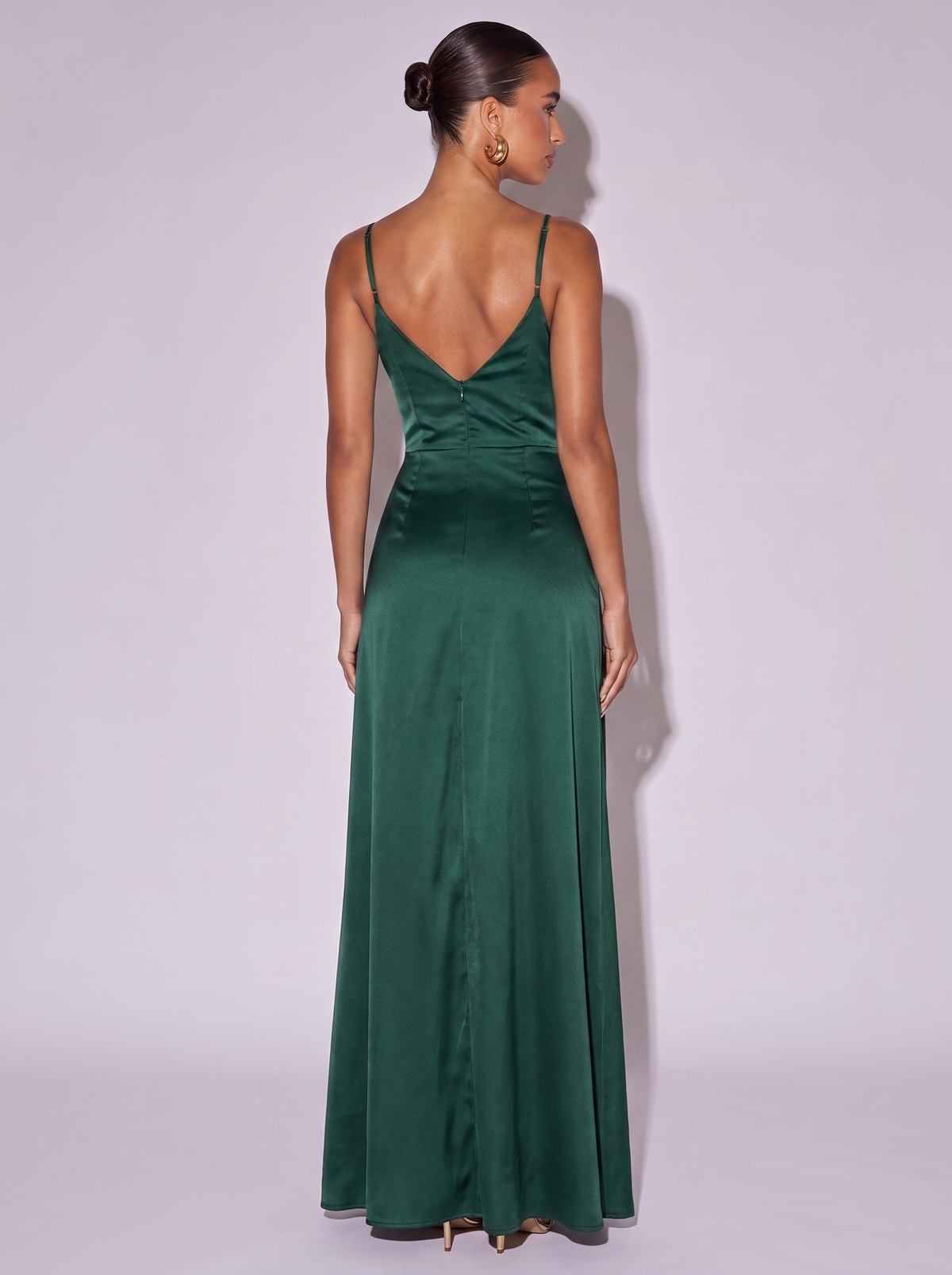 Los Angeles Ruched Slit Cami Dress in Dark Green