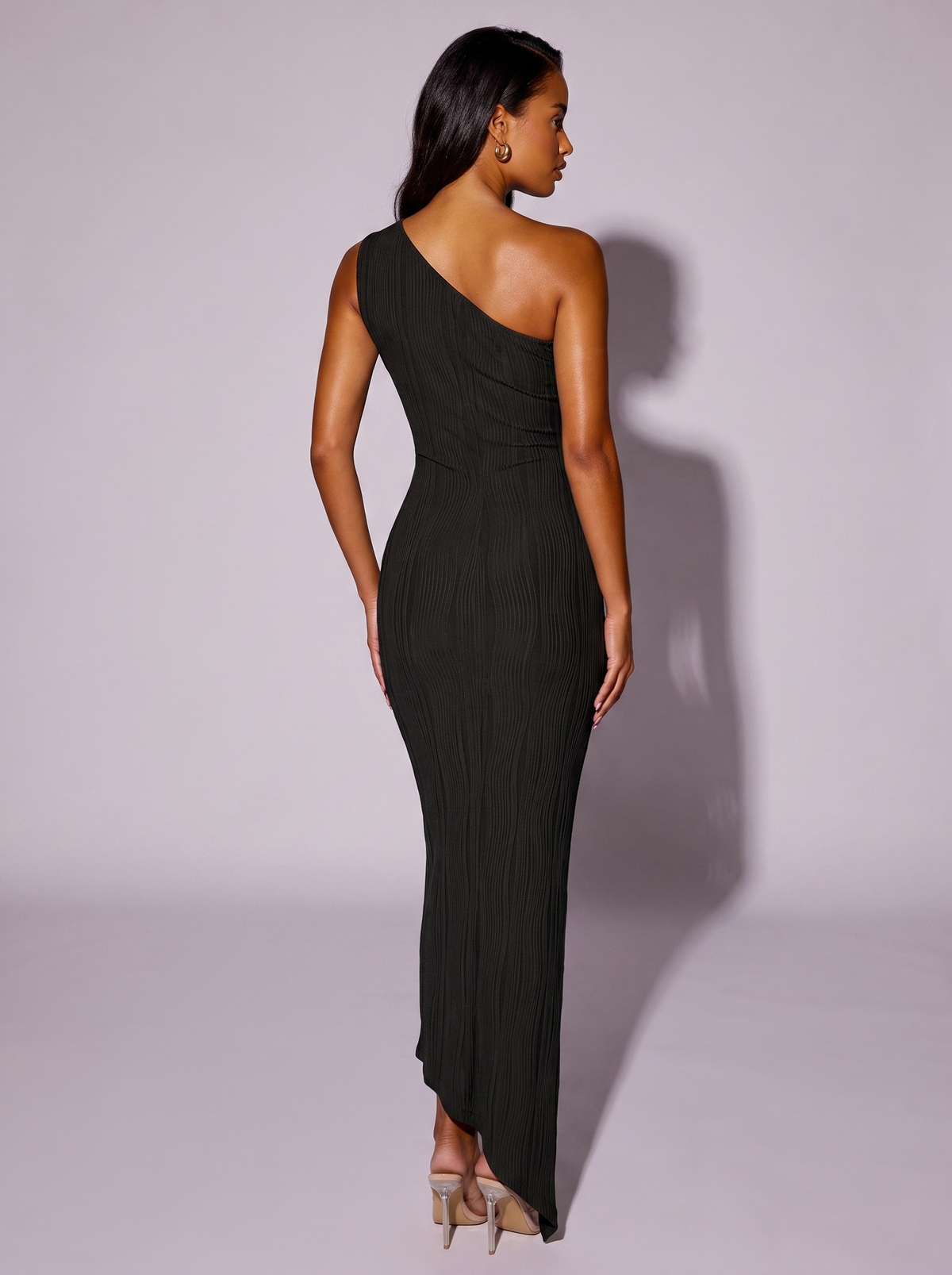 Monaco Asymmetrical One Shoulder Bodycon Dress in Black