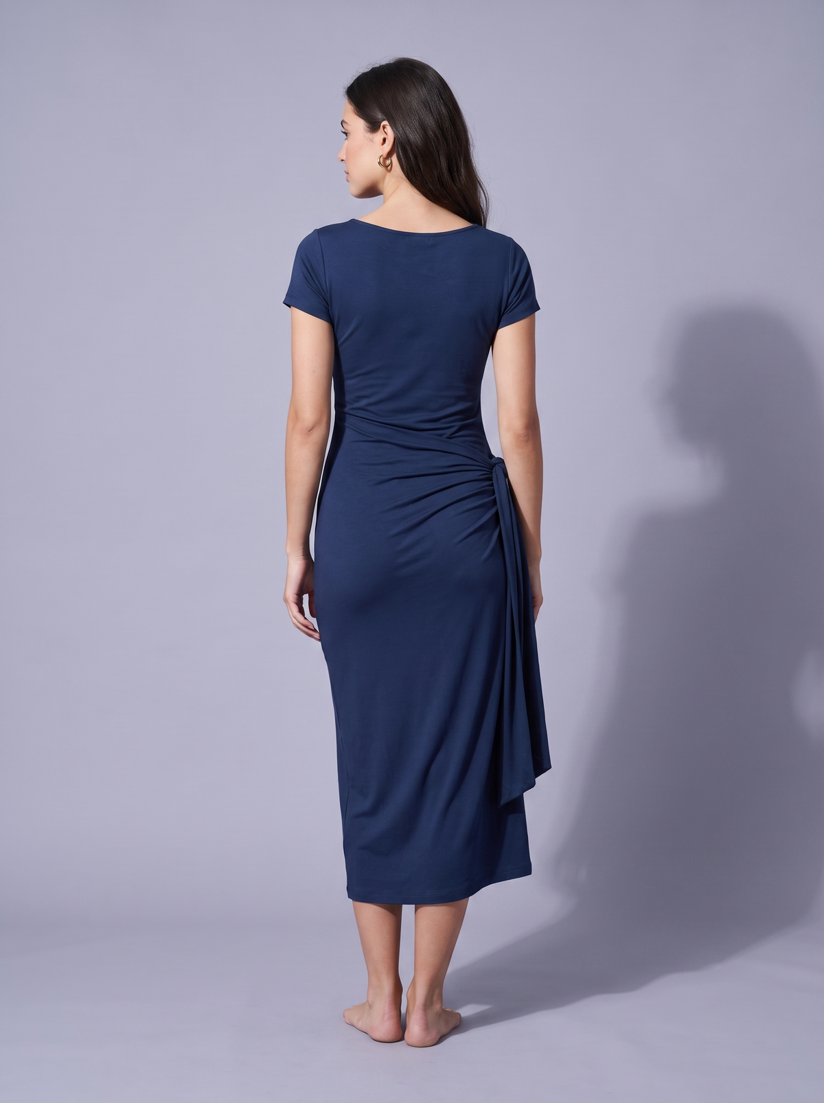 New York Ruched Tied Dress in Dark Blue