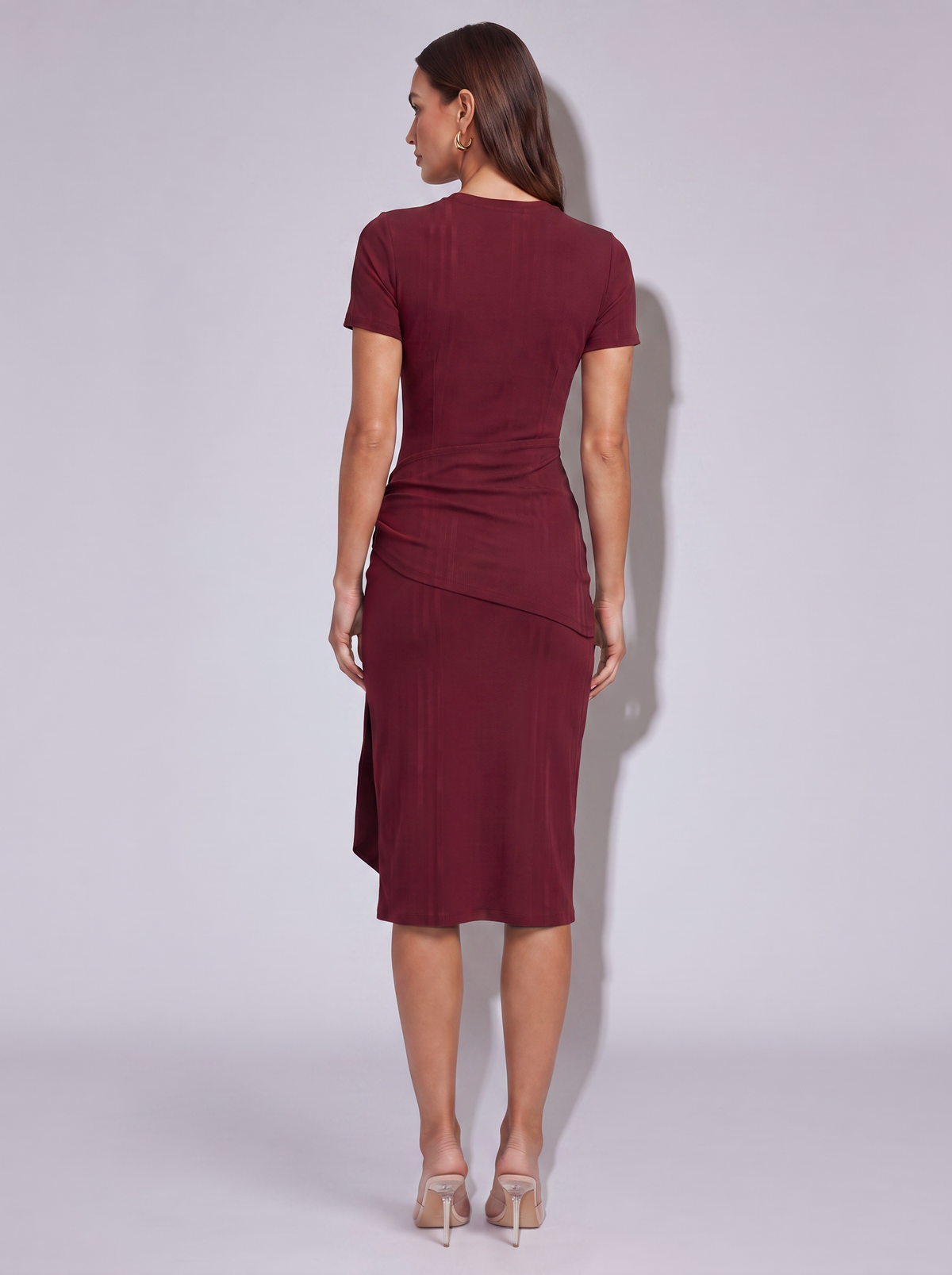 New York Ruched Tied Dress in Burgundy