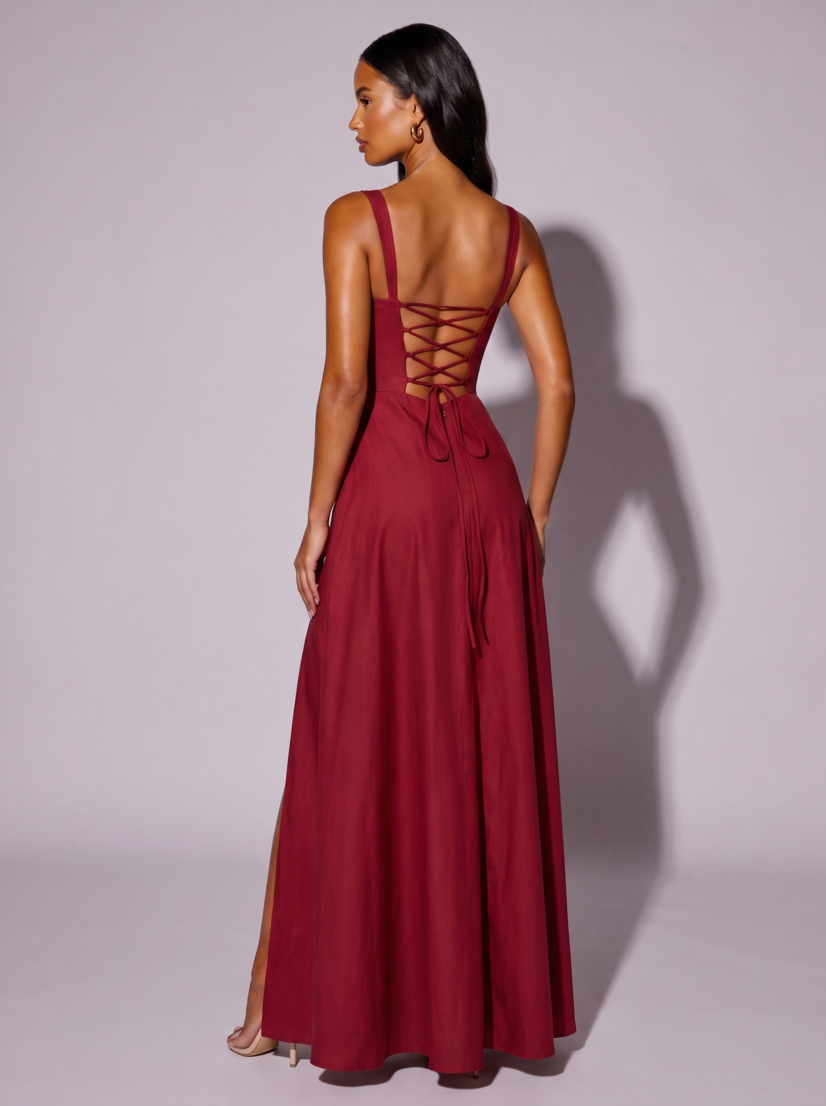 Miami Lace Up Back Split Dress in Red