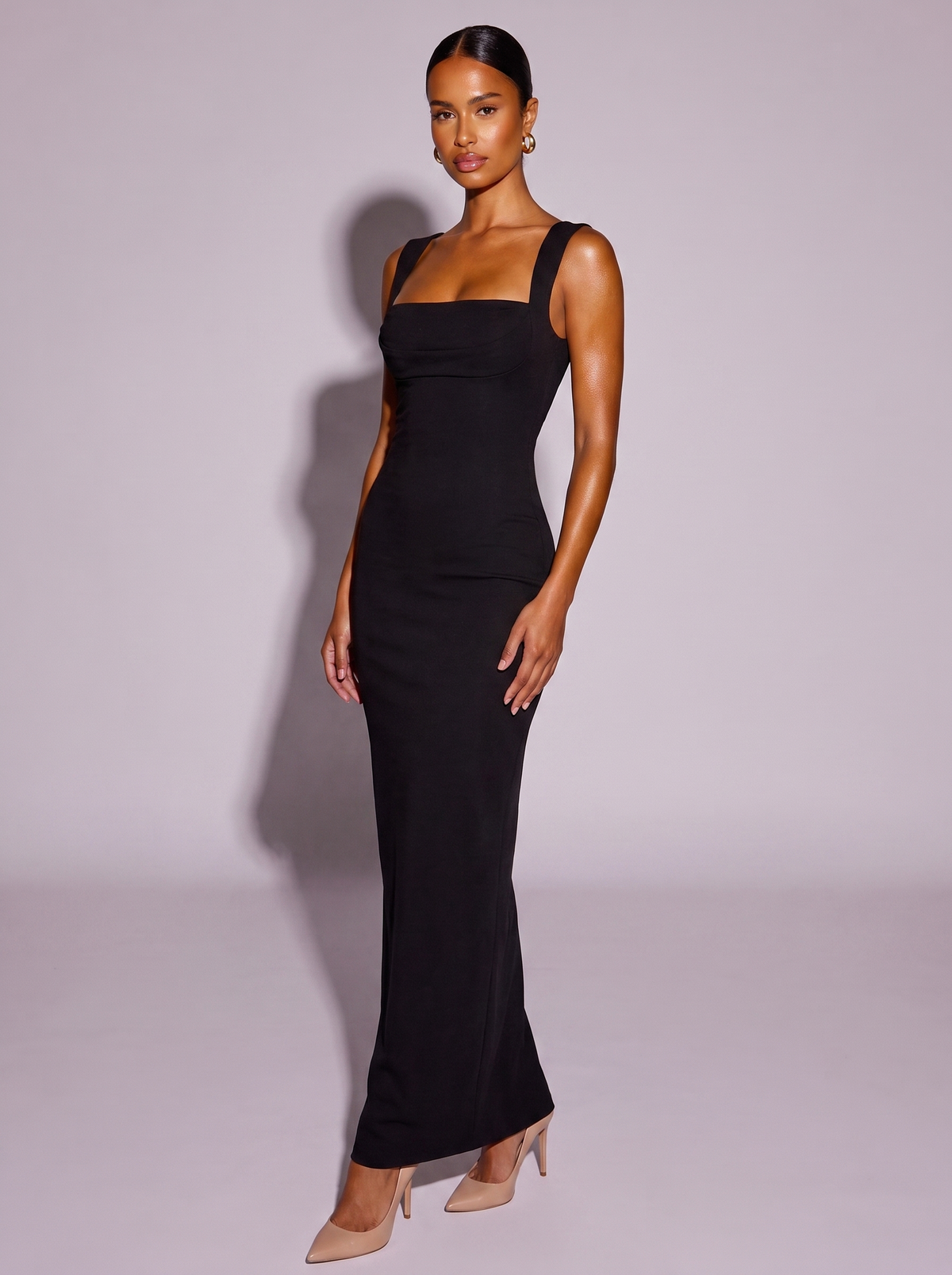 Monaco Square Neck Sleeveless Dress in Black
