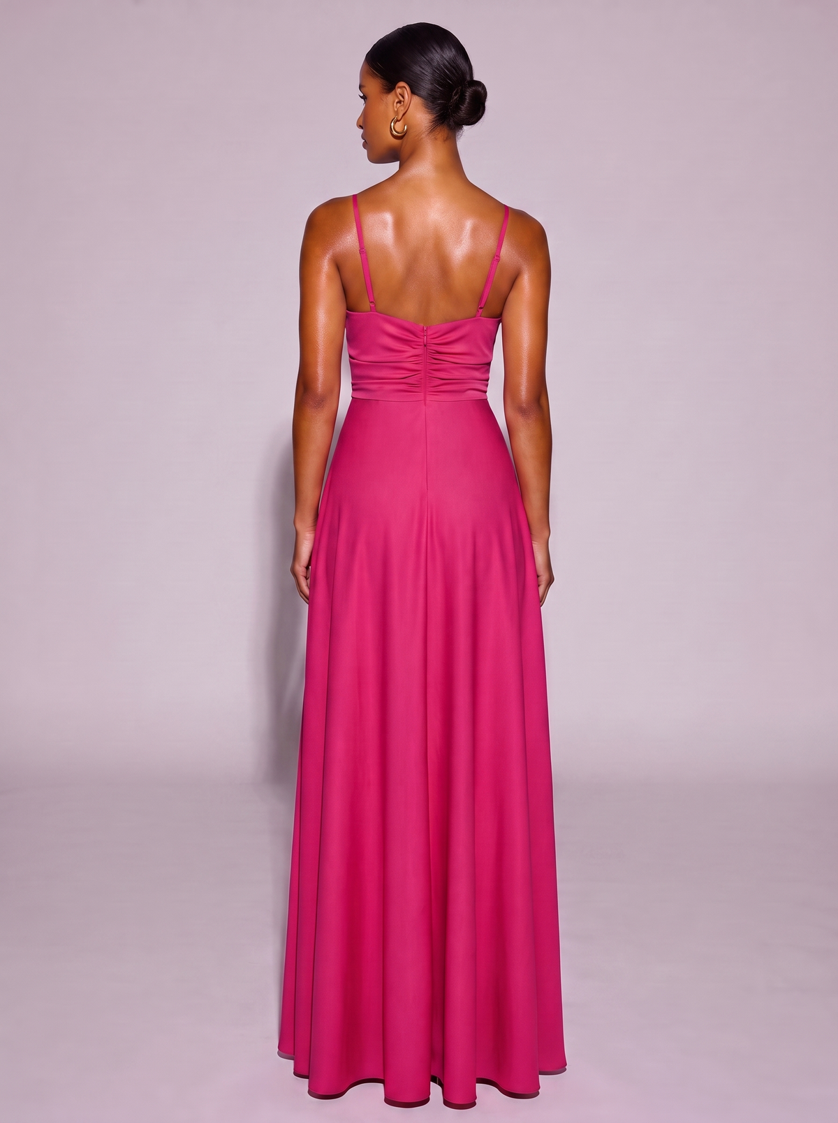 Los Angeles Ruched Slit Cami Dress in Rose Red