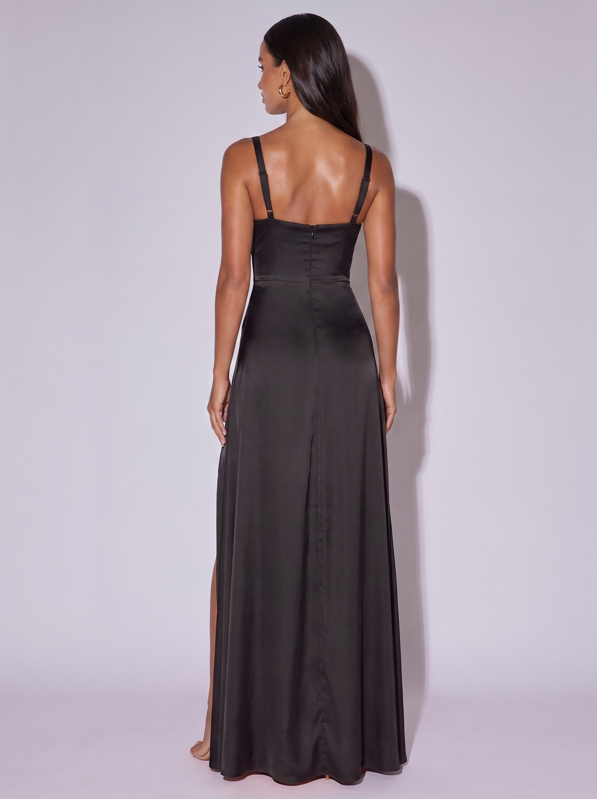 Los Angeles Ruched Slit Cami Dress in Black