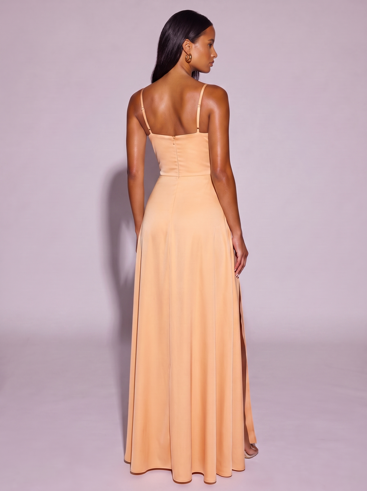 Los Angeles Ruched Slit Cami Dress in Apricot