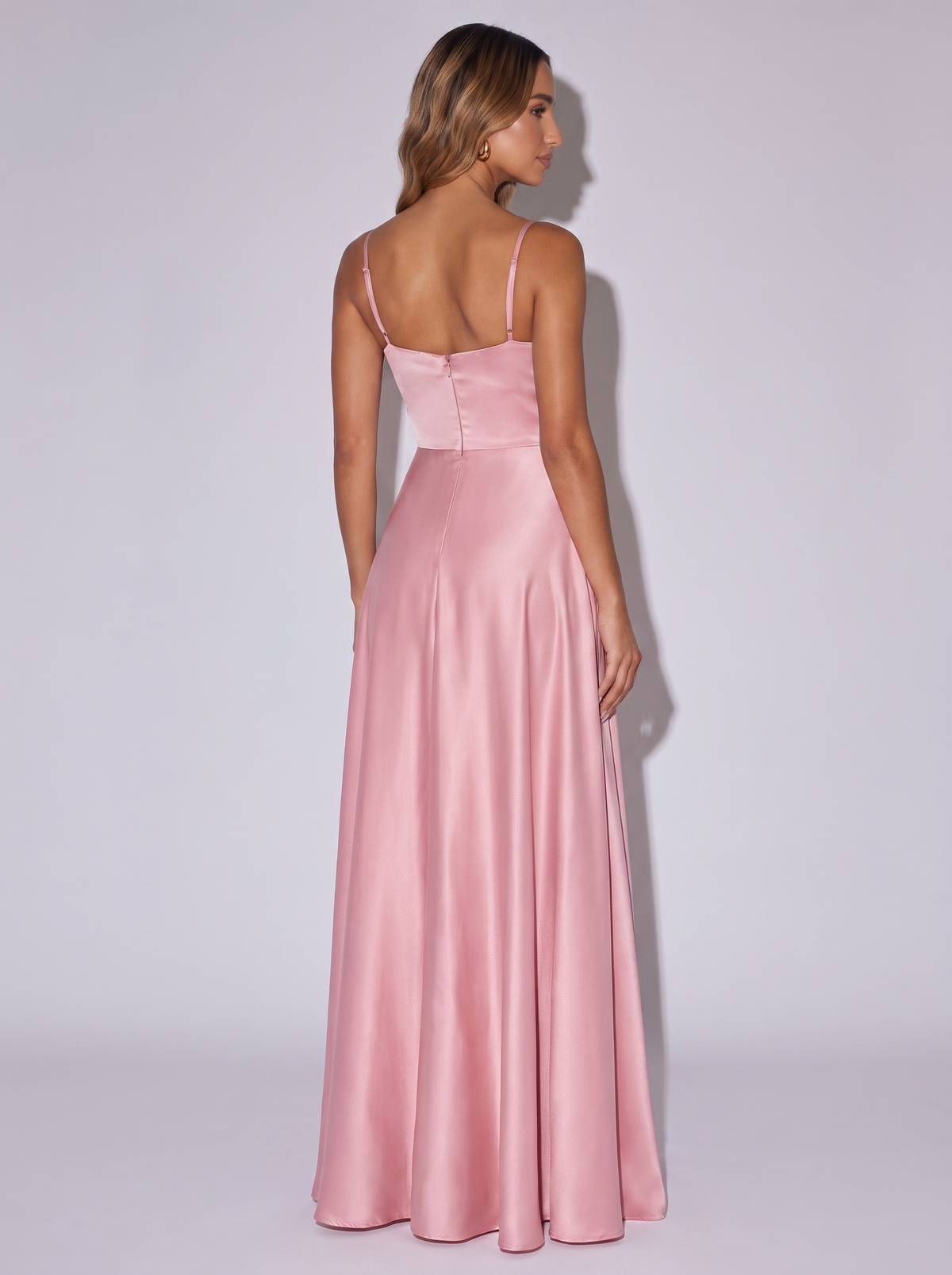 Los Angeles Ruched Slit Cami Dress in Pink