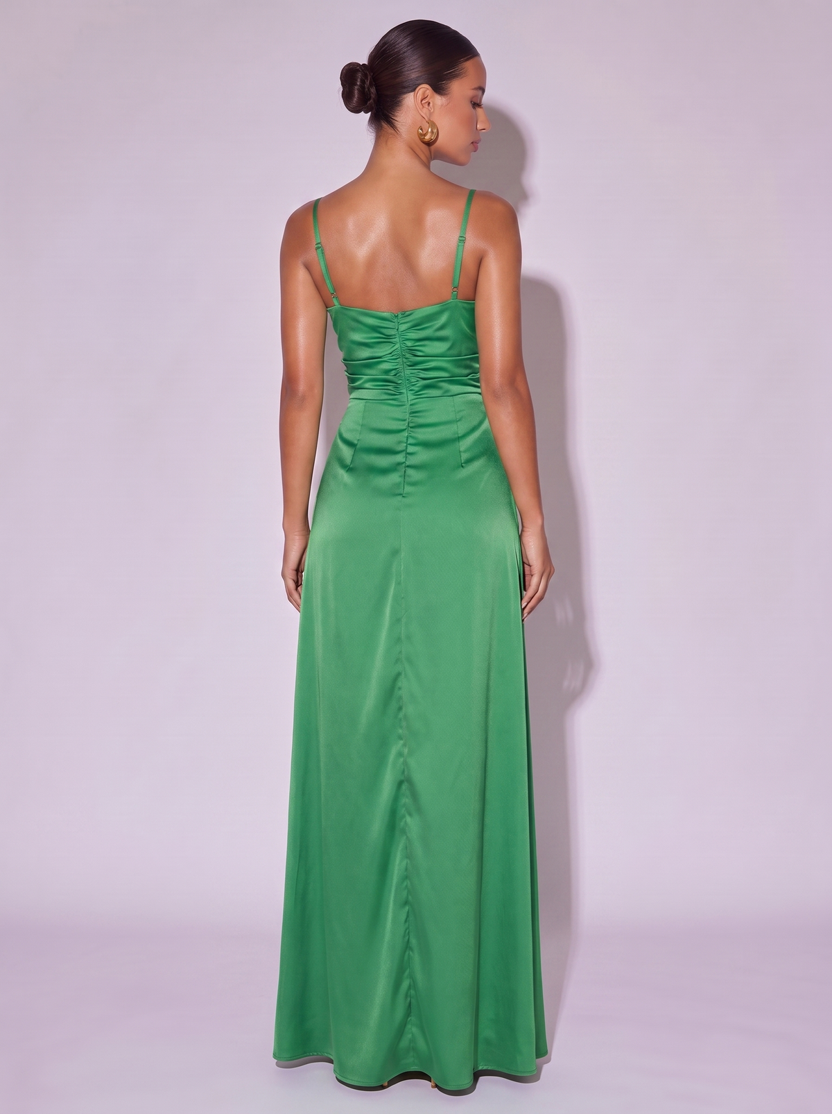 Los Angeles Ruched Slit Cami Dress in Green