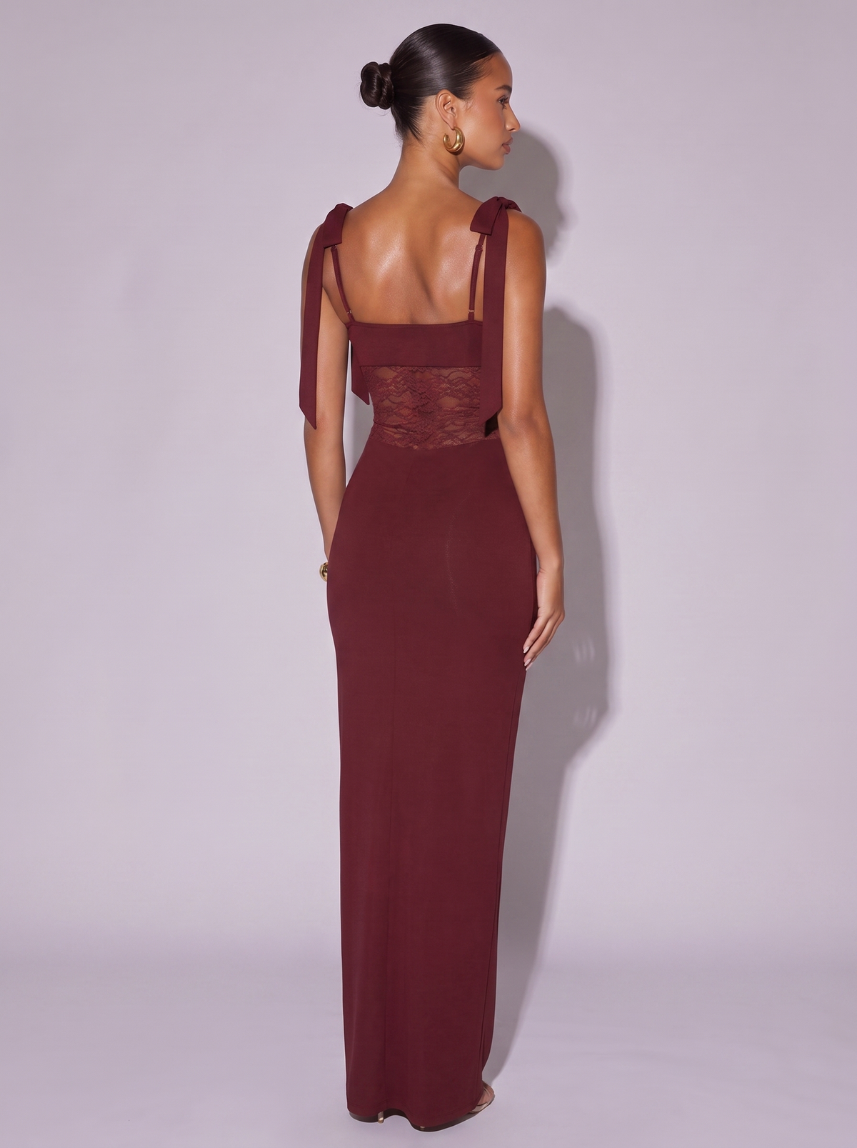Miami Lace Cutout Tie Shoulder Dress in Burgundy