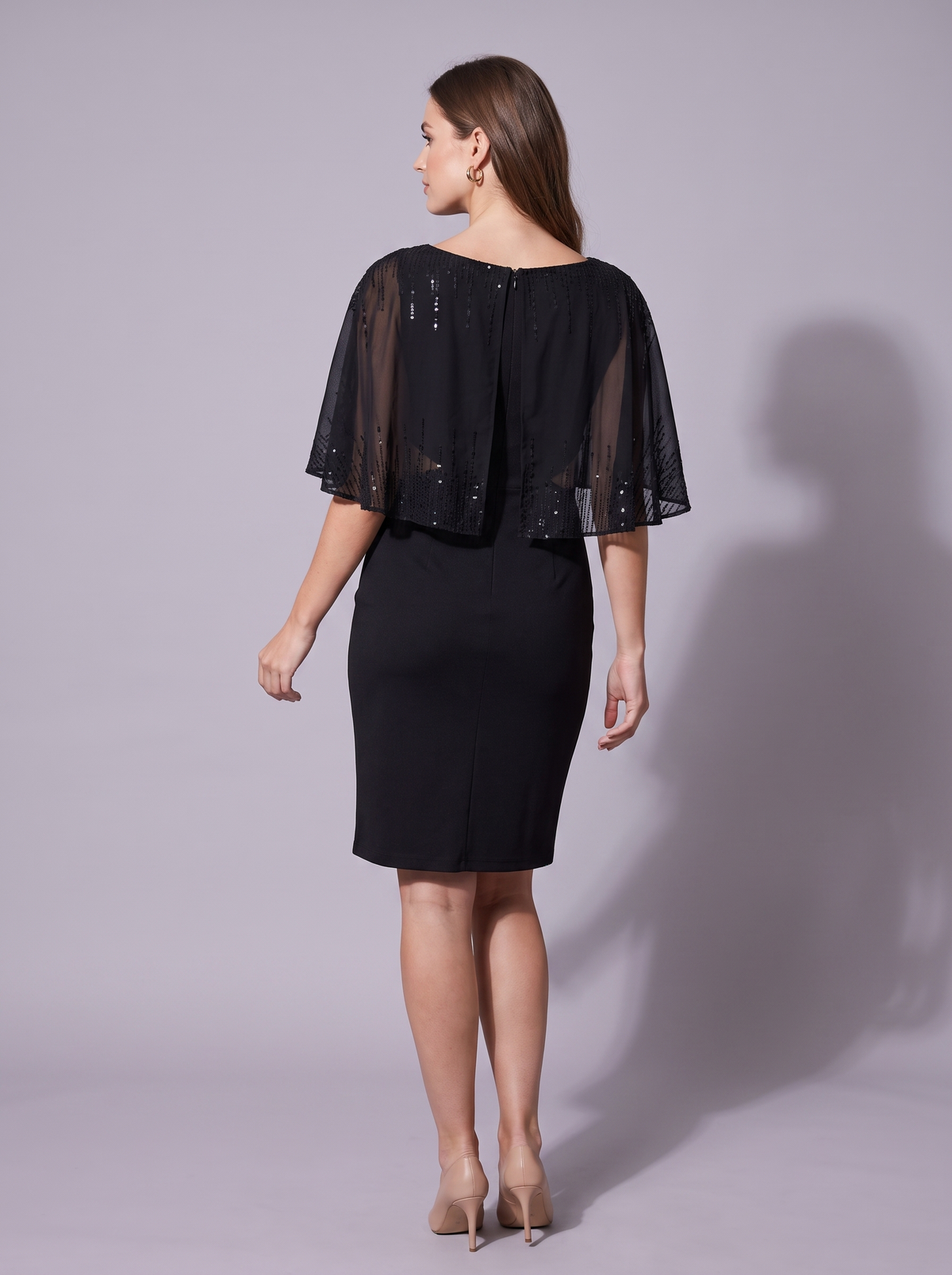 Monaco Cutout Bodycon Cape Sleeve Dress in Black