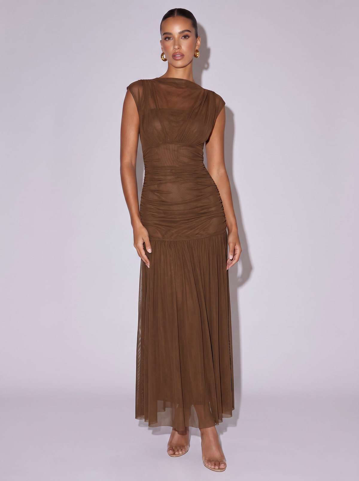 Paris Ruched Bodycon Dress in Brown