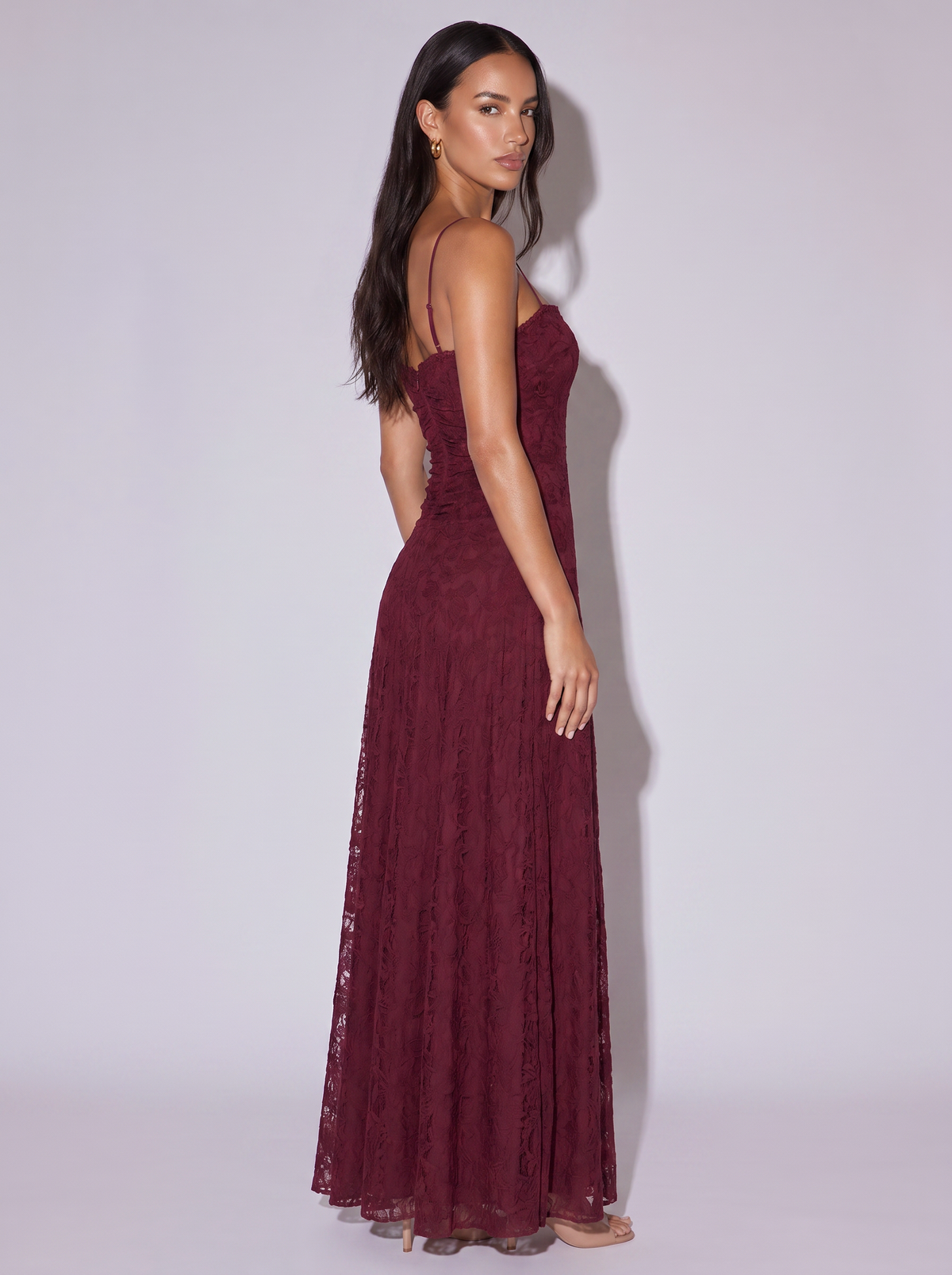 London Lace Spaghetti Strap Dress in Burgundy
