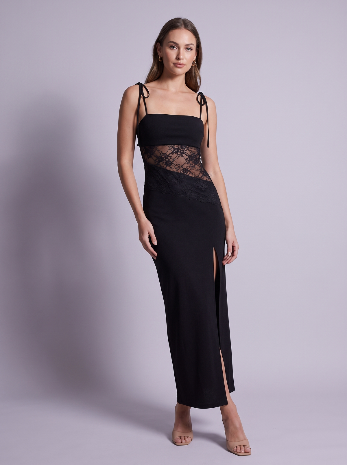 Miami Lace Cutout Tie Shoulder Dress in Black
