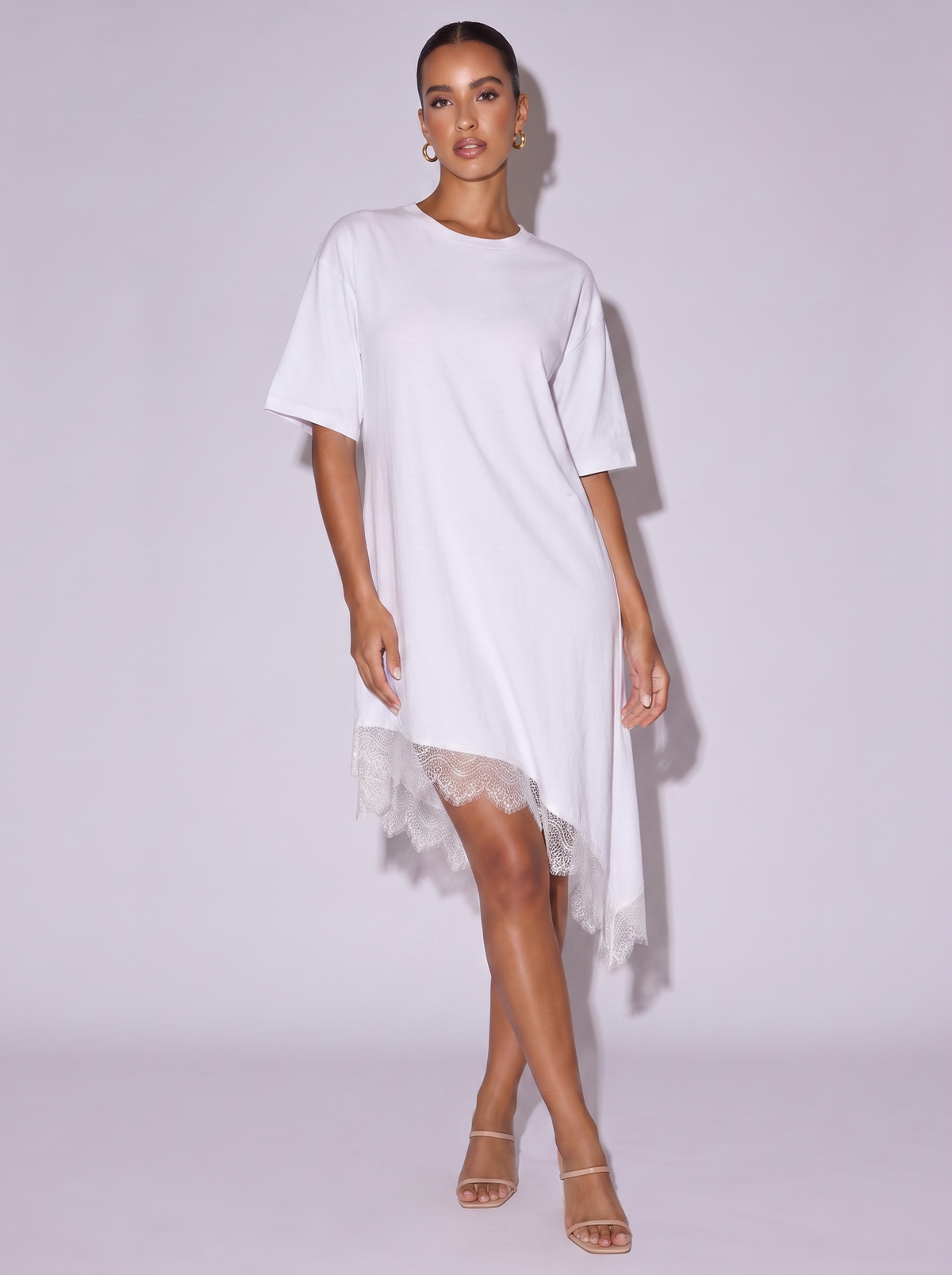 Los Angeles Lace Trim Dress in White