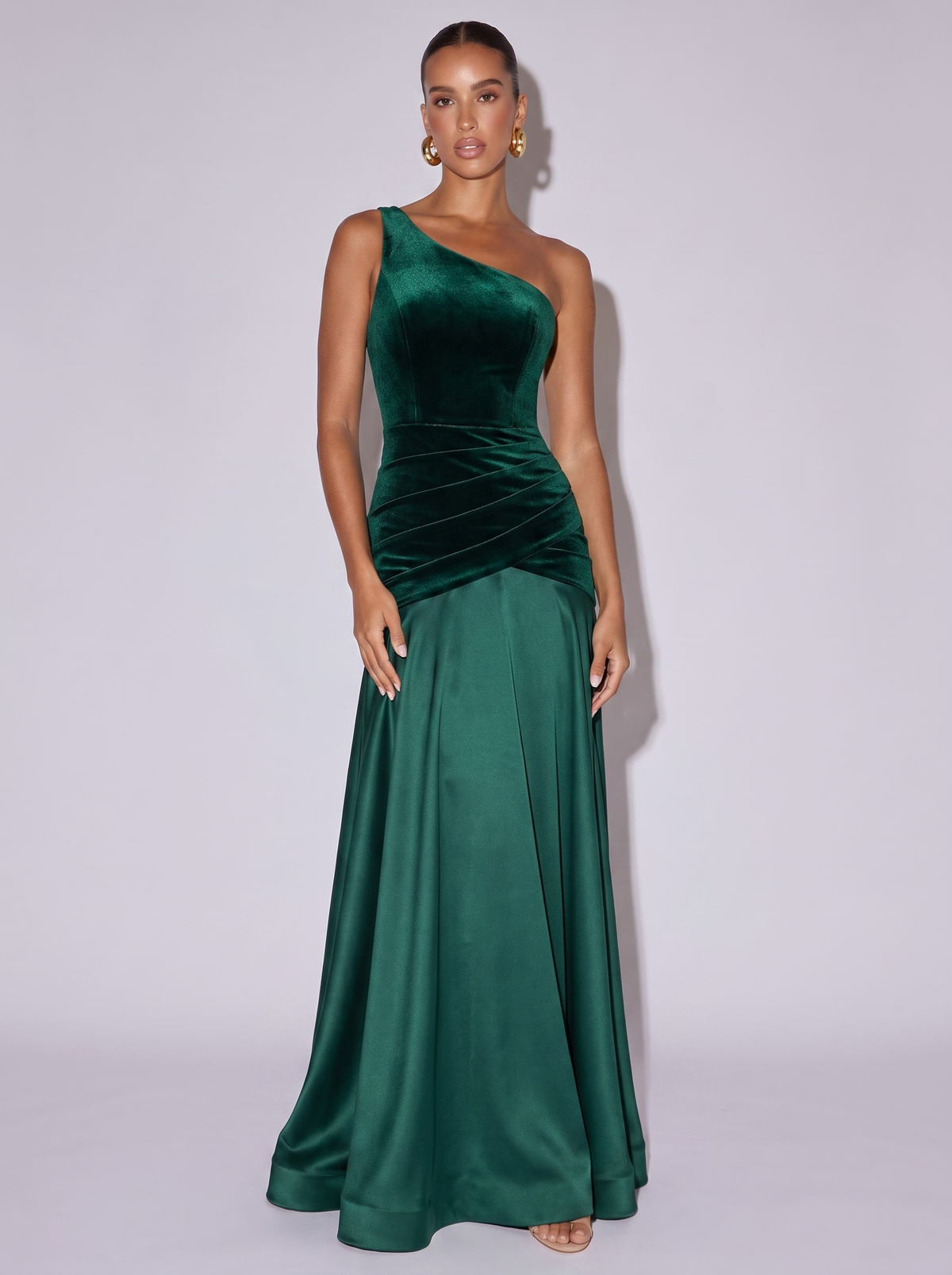 Monaco Single Shoulder Floor Length Dress in Green
