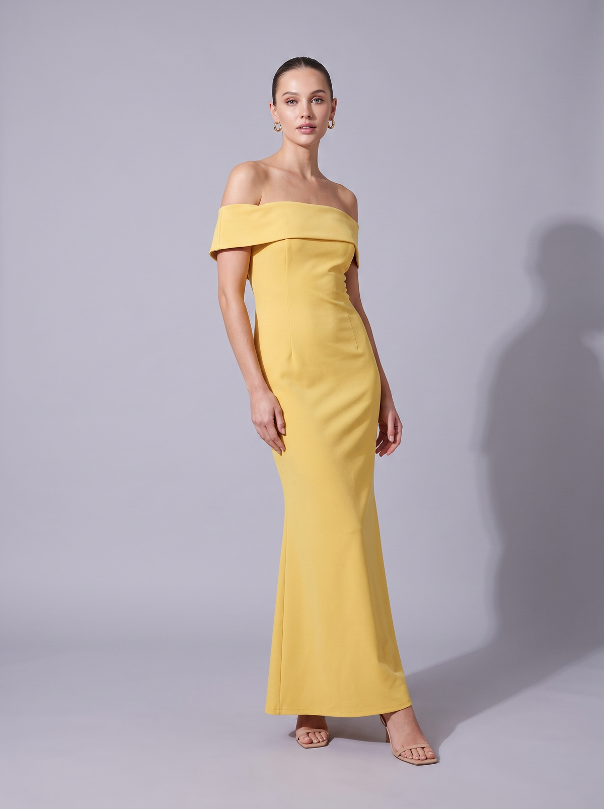 Monaco Backless Off-Shoulder Mermaid Dress in Yellow