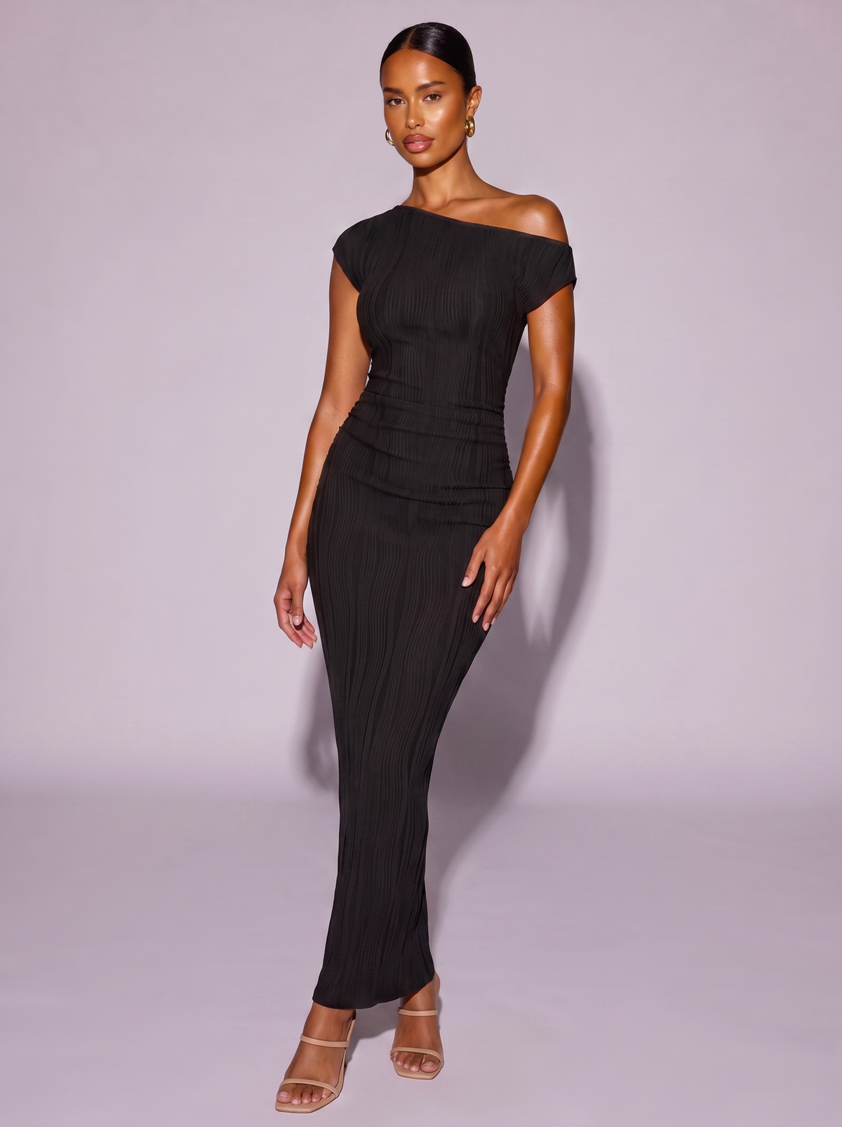 Monaco Asymmetrical One Shoulder Bodycon Dress in Black