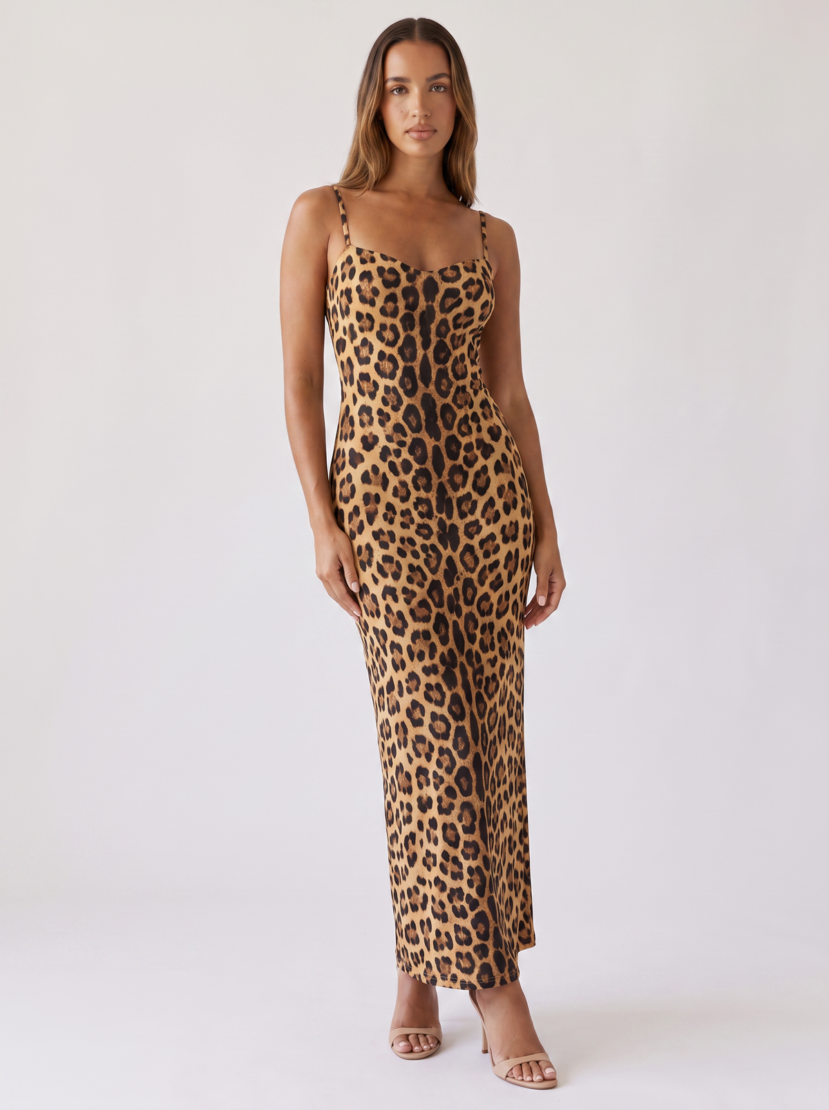 Miami Leopard Print Sweetheart Neck Dress in Leopard