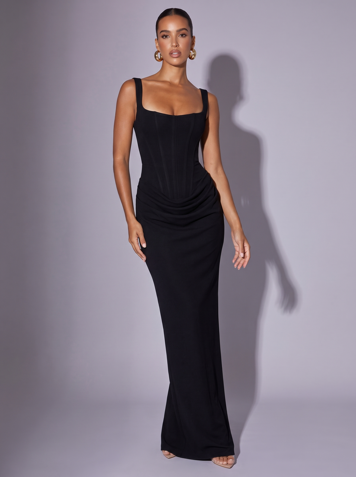 Monaco Fishbone Corset Gown in Black