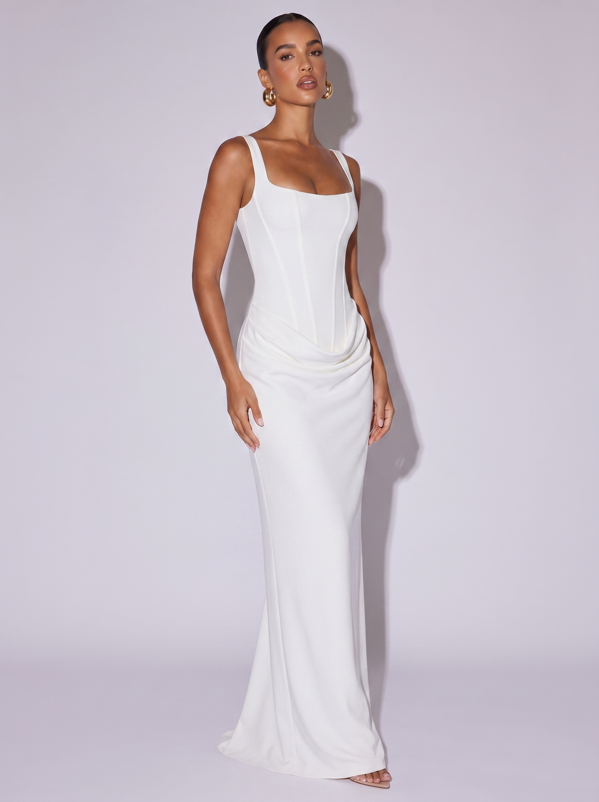 Monaco Fishbone Corset Gown — white — three-quarter