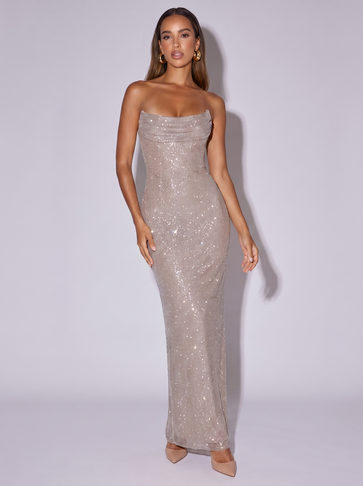 Monaco Beaded Strapless Gown in cream white