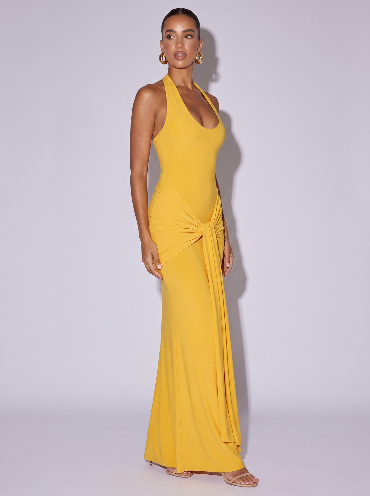 Santorini Halter Knot Maxi Dress in Yellow