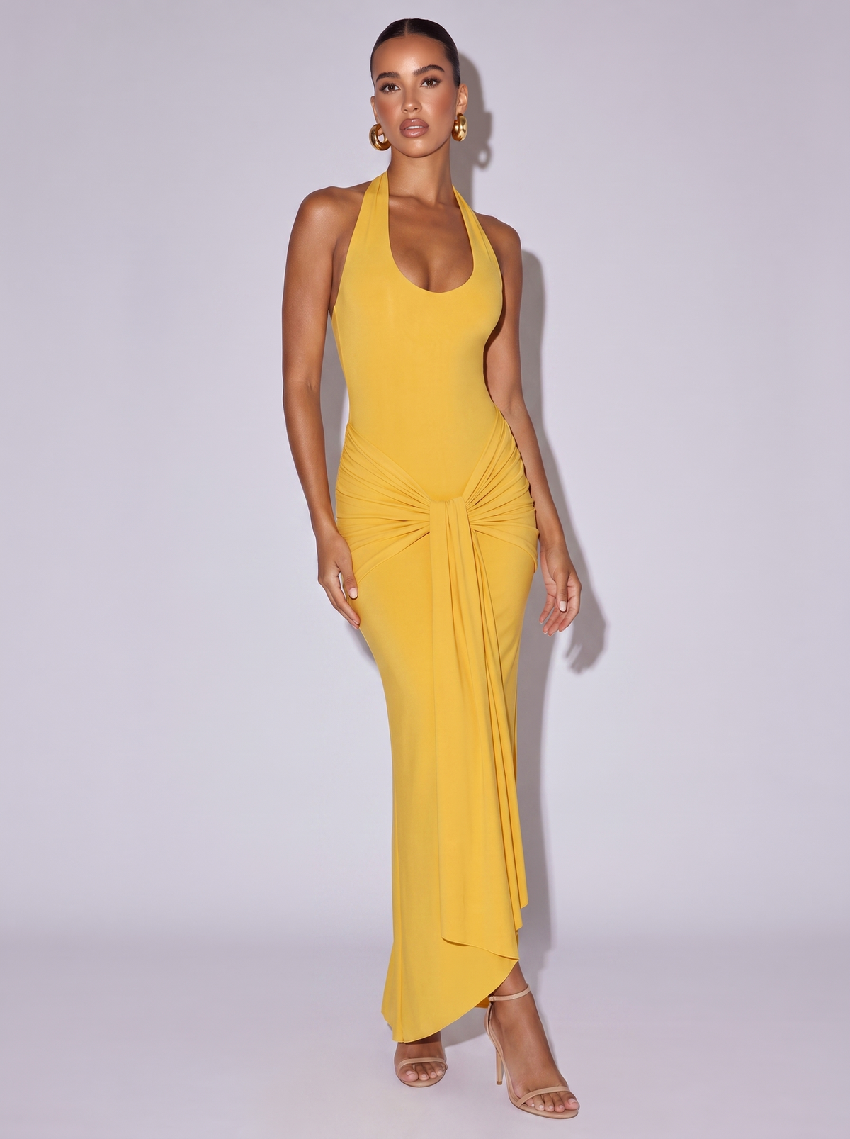 Santorini Halter Knot Maxi Dress in Yellow