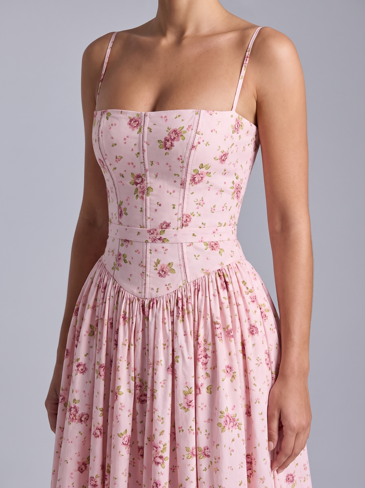 Amsterdam Floral Corset Midi Dress in Pink flowers
