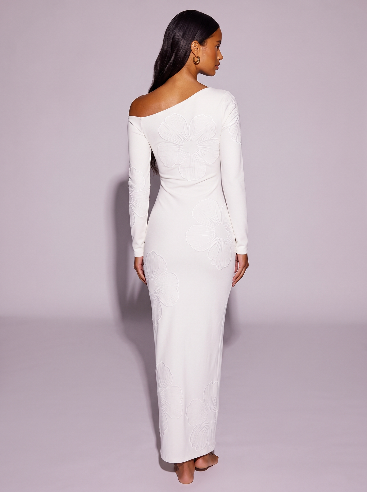 Floral Print One-Shoulder Ruched Maxi Dress in White