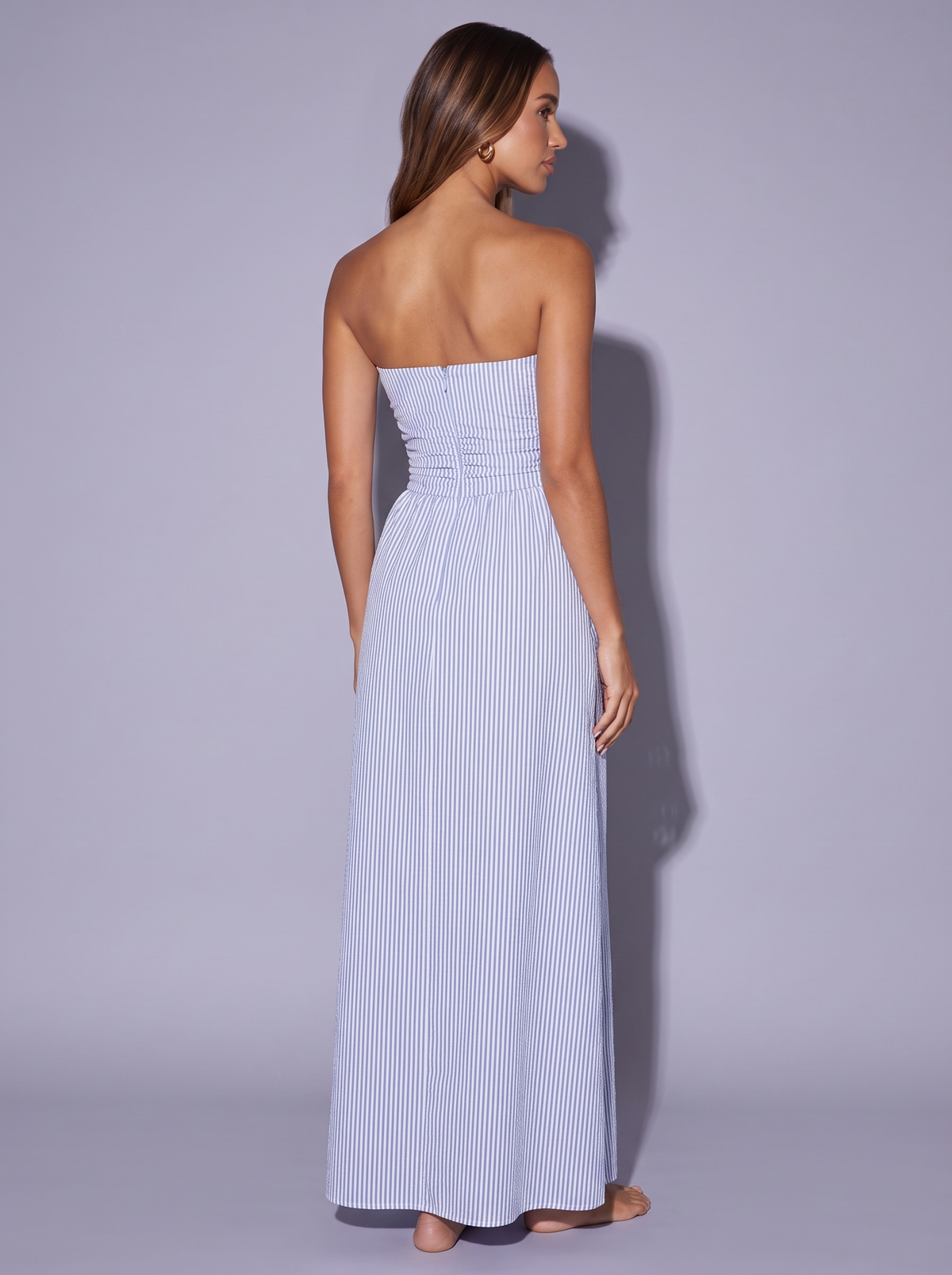 Santorini Striped Strapless Casual Dress in Blue — back