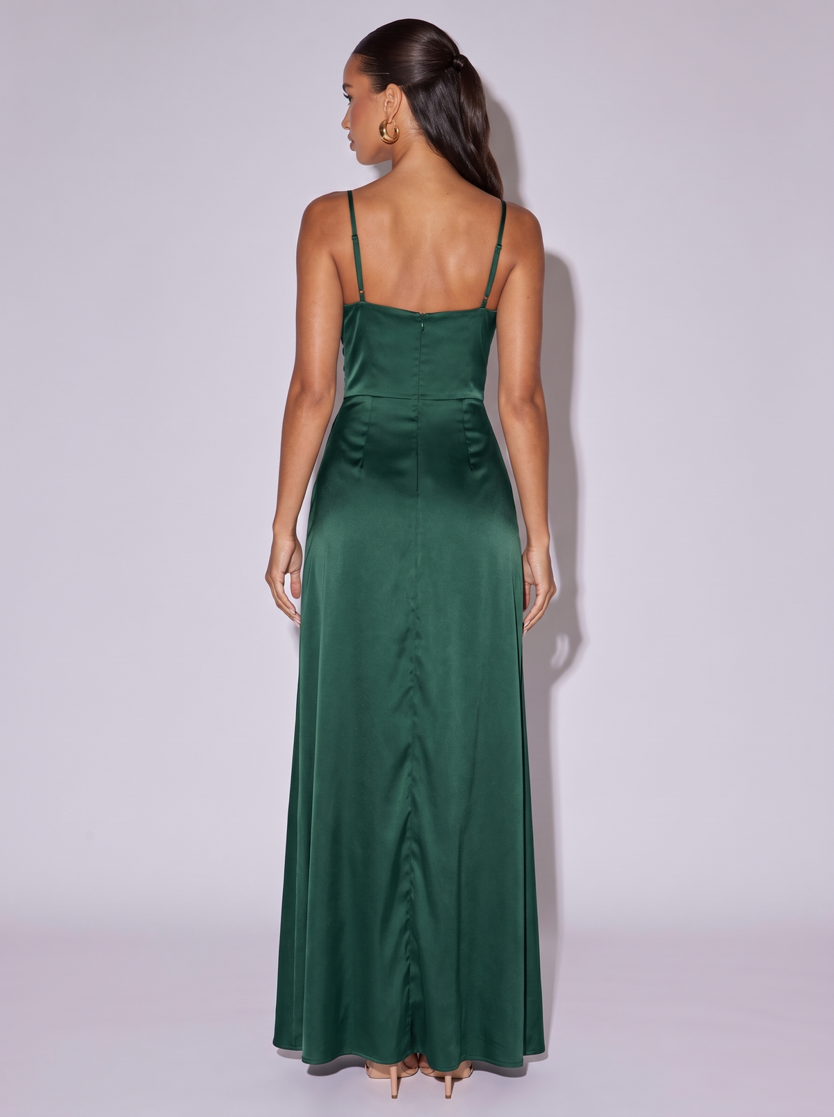 Los Angeles Ruched Slit Cami Dress in Dark Green