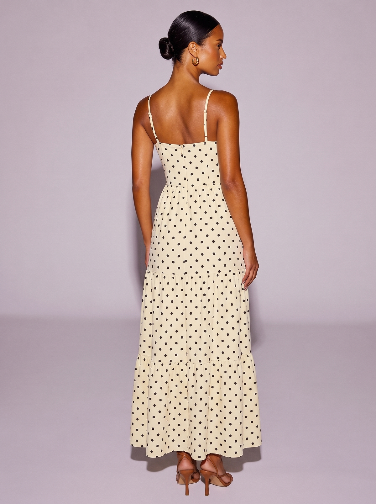 Paris Polka Dot Tie-Front Cutout Dress in Cream — back view