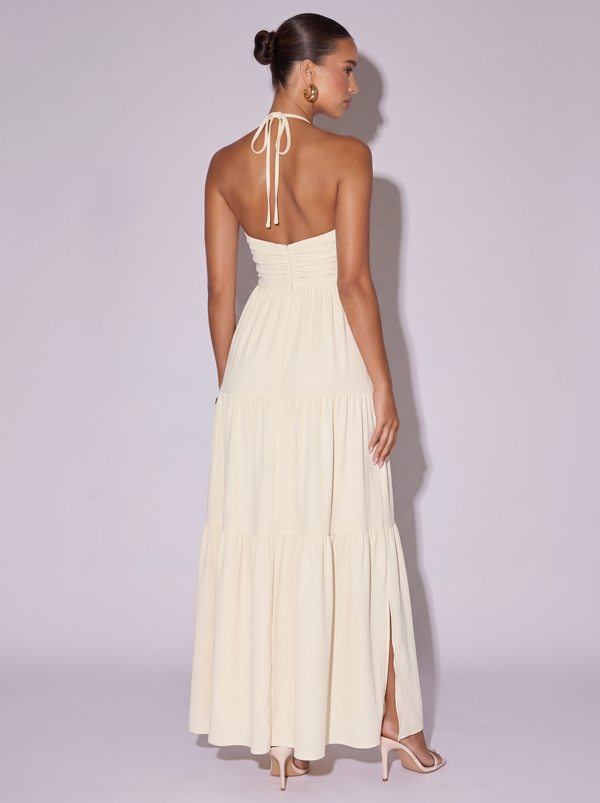 Ibiza Halter Neck Tiered Dress in Apricot