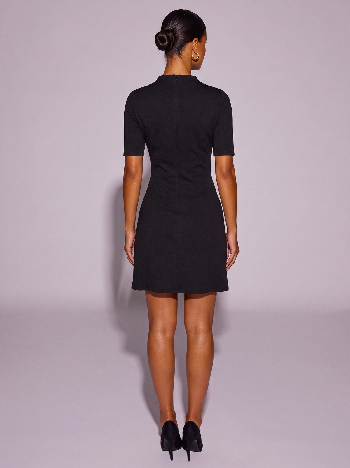 London Mock Neck Short Sleeve Dress in Black
