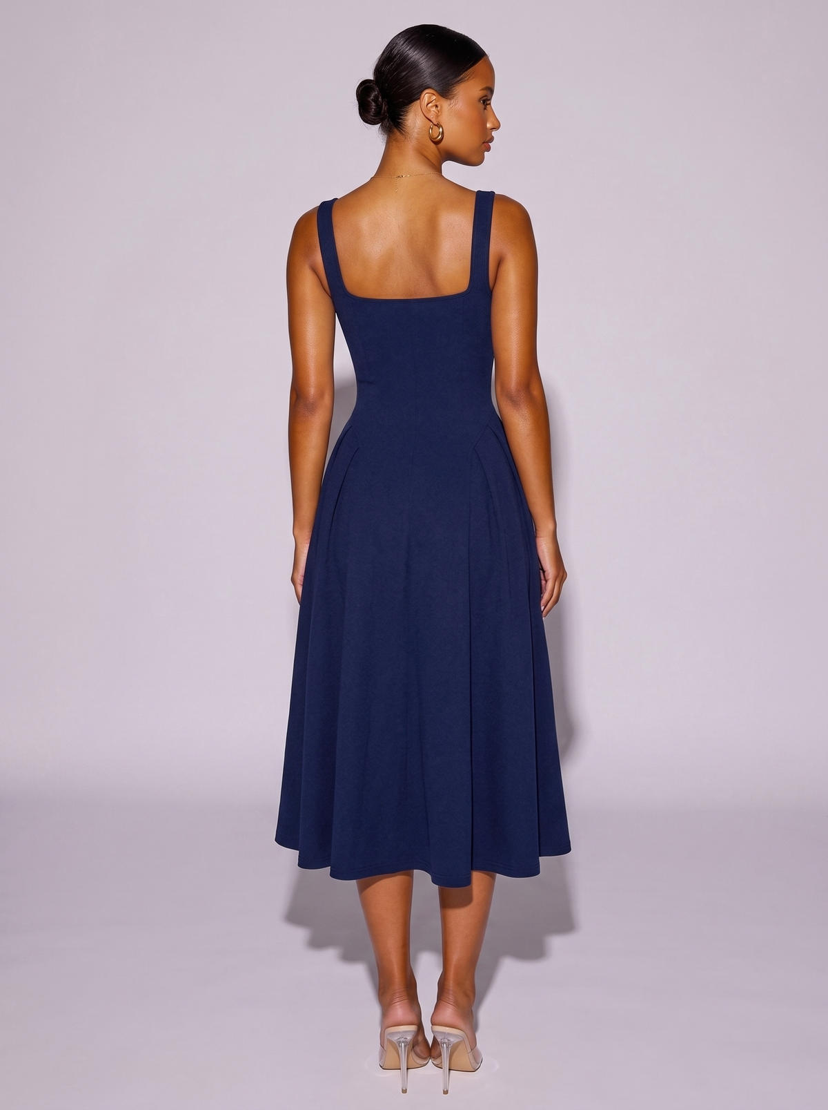 Amsterdam Square Neck Wide Strap Dress in Navy