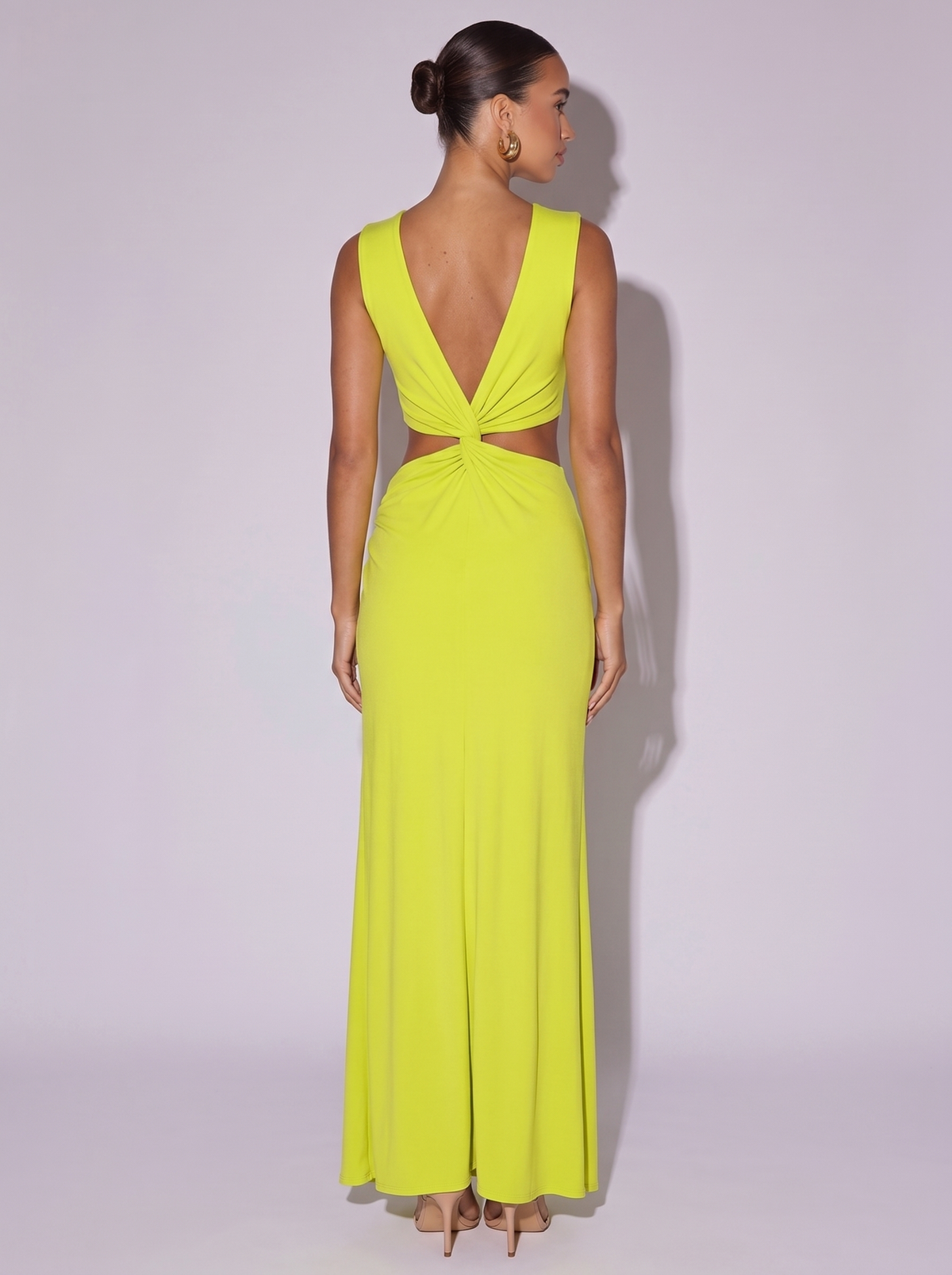 Miami Deep V-Neck High Slit Dress in Lime
