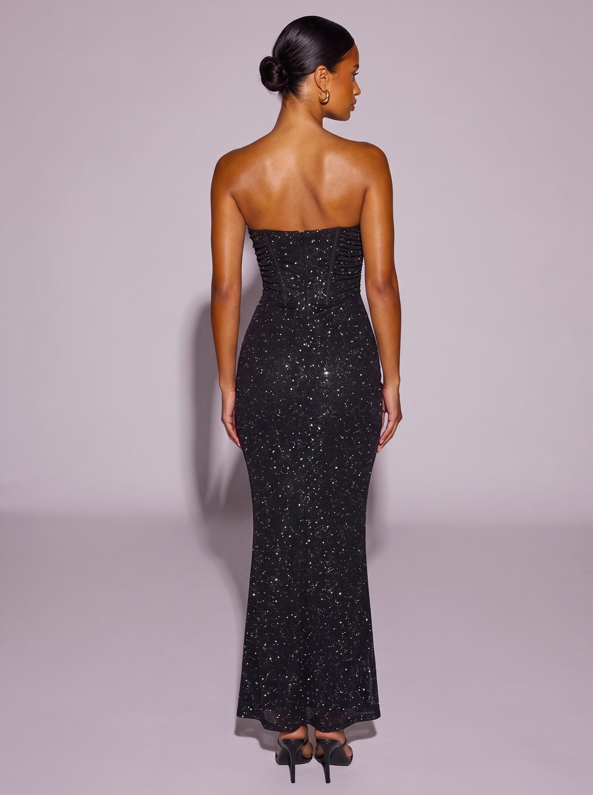 Monaco Glitter Mermaid Dress in Black — back view