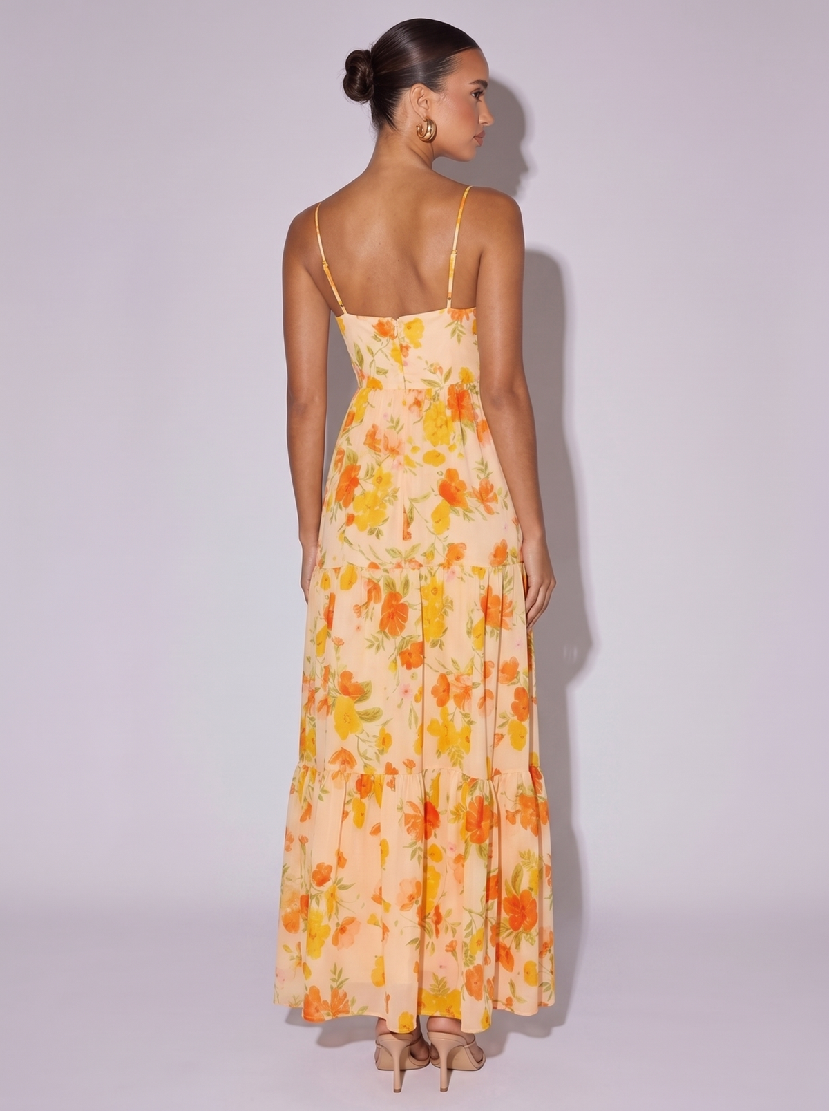Ibiza Floral Print Tie Dress in Sherbet — back view