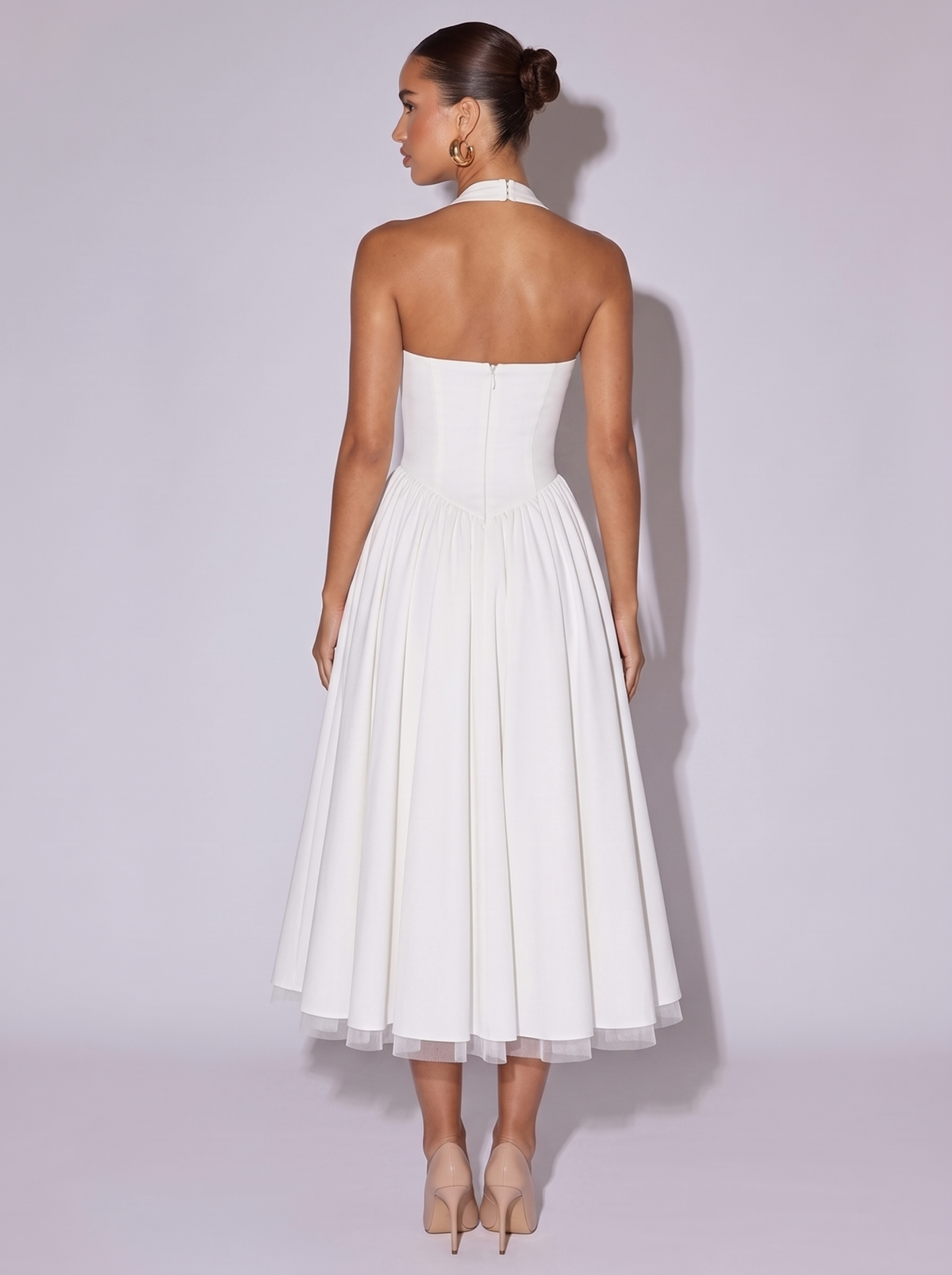 Paris Halter Neck A-Line Dress in White