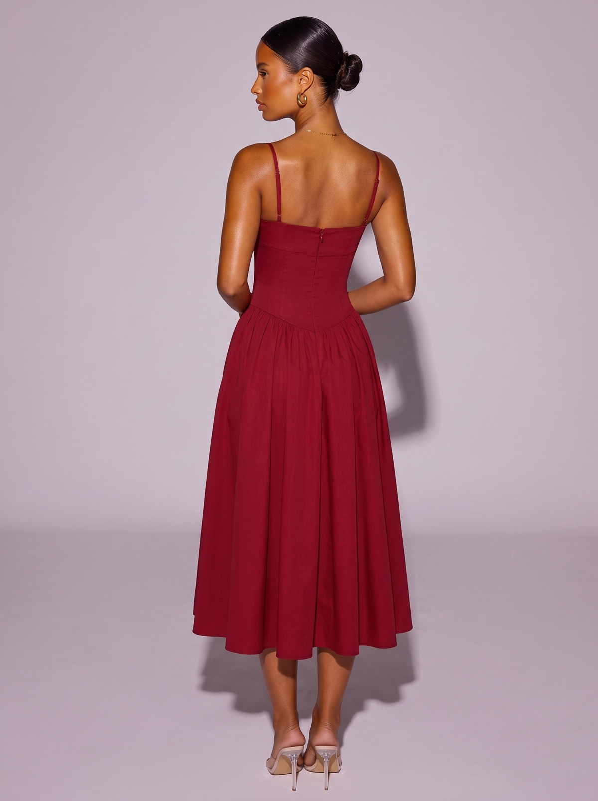 London Sweetheart Neck Dress in Deep Red