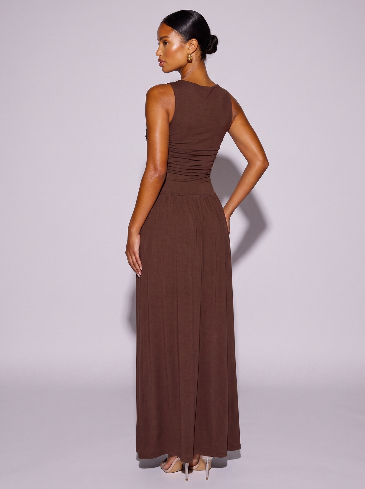 Monaco Ruched Sleeveless Dress in Brown
