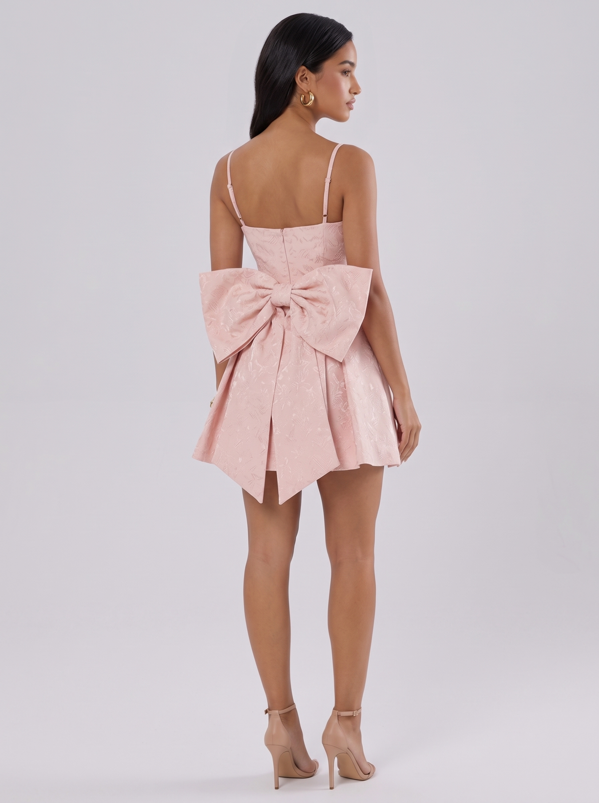 Paris Satin Cami Bow Dress in Blush Pink