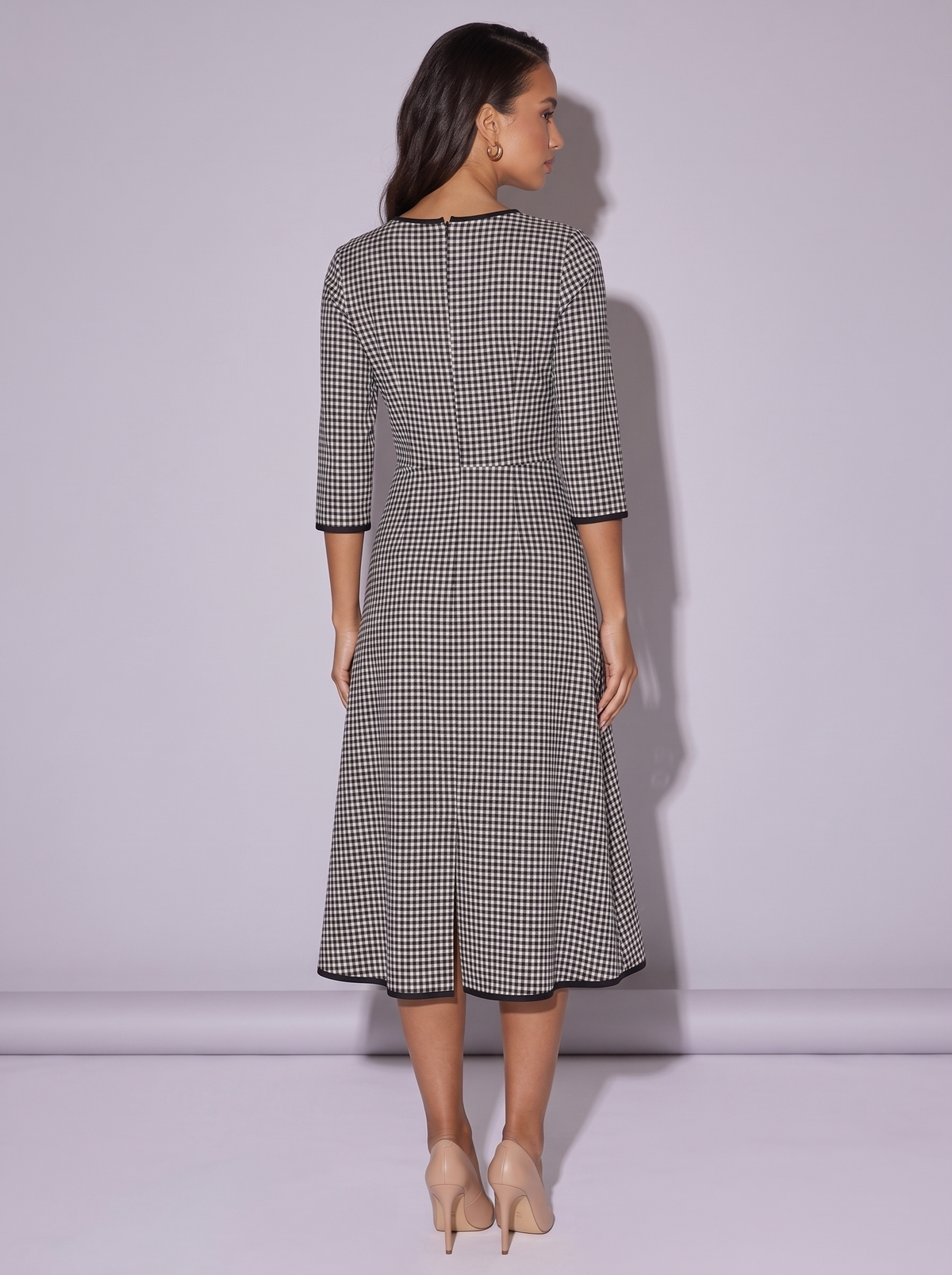 Paris Plaid Sleeve Dress in Black — back view