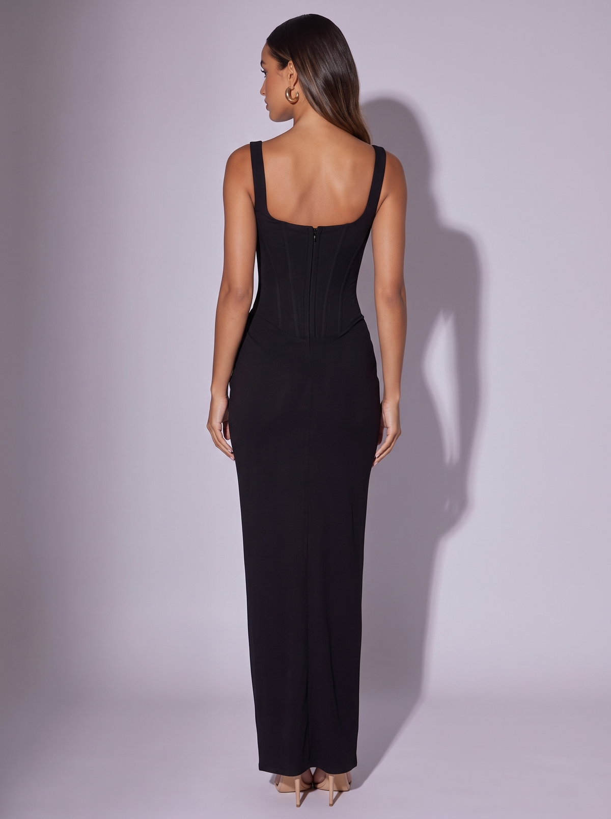 Monaco Fishbone Corset Gown — black — back